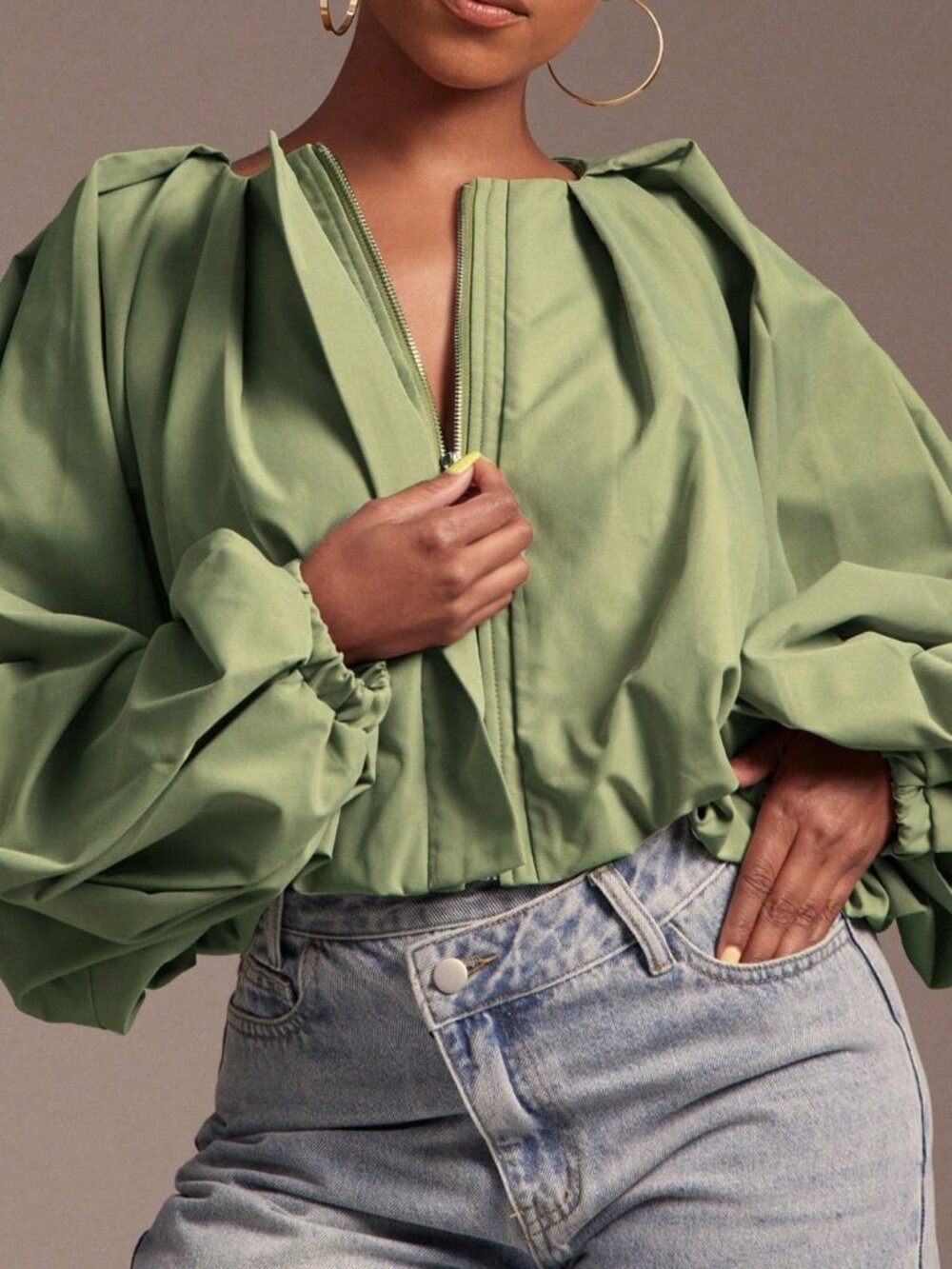 Army Green Elegant Women's Lightweight Woven Jacket
